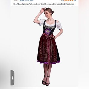 Oktoberfest Costume Elegant Black and Red Dirndl Dress, Small